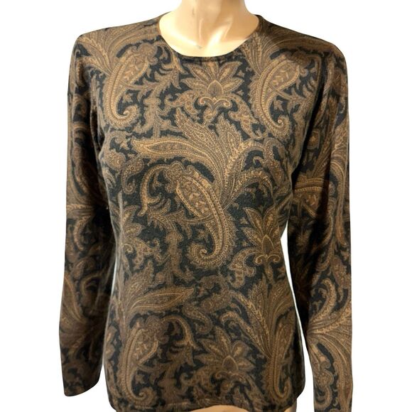 Lauren Ralph Lauren Sweater Womens XL Paisley Print Silk Cashmere Blend Pullover - Picture 1 of 8